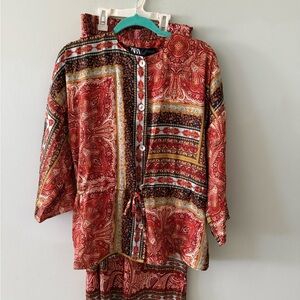 Zara Rust  Paisley Blouse and Pants